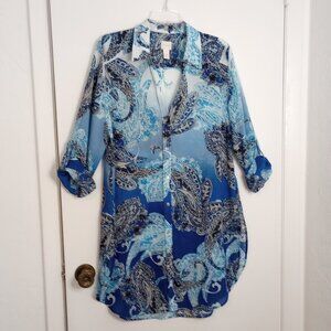 Chico's Enchanted Paisley Sheer Oversized Tunic Shirt Sz 1